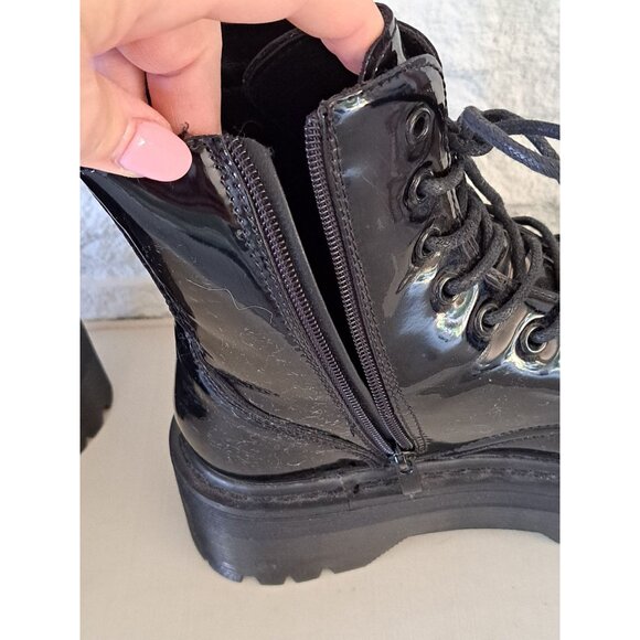 Gothic Platform Combat Patent Lace-Up Platform Boots Black Womens 7.5 Chunky - Picture 3 of 10